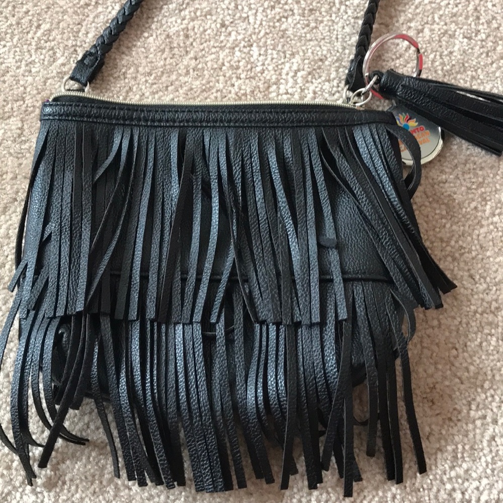 small black frilled cross body bag